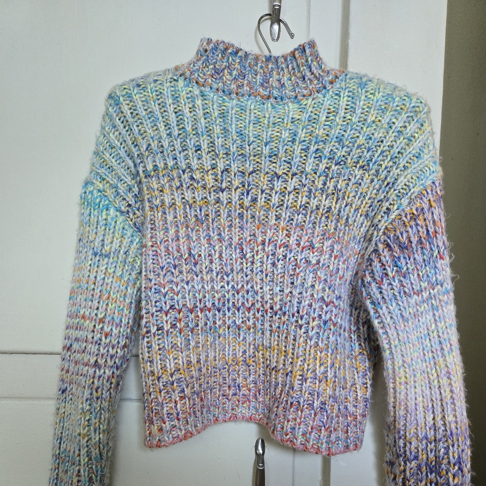 Aqua Womens Marled Cable Knit Crop Sweater Multi M